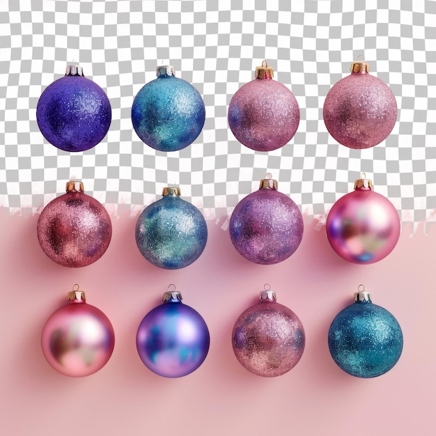 PSD a set of christmas ornaments with a pink background with a white square in the middle