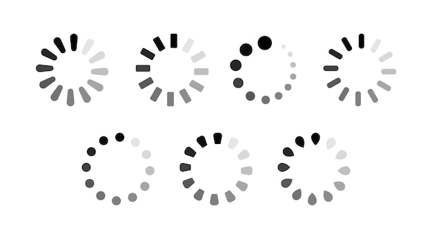 Set of Circular Loading Spinner Icons Black and Gray Preload Indicators
