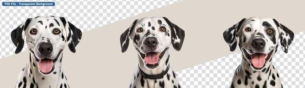 PSD set of closeup portraits of a cheerful and humorous dalmatian dog