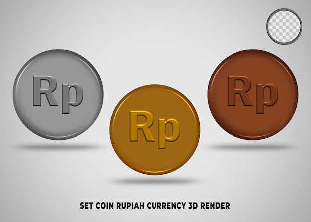 PSD set coin indonesia rupiah currency gold silver bronze style 3d