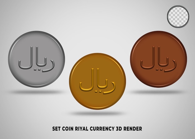 PSD set coin riyal currency gold silver bronze style 3d