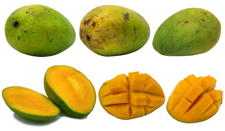 PSD set collection of fresh delicious mango fruit cut out isolated