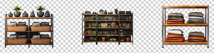 PSD set collection of home storage rack on transparent background