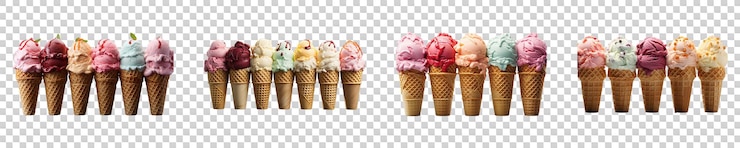 PSD set collection of ice cream raw materials on transparent background
