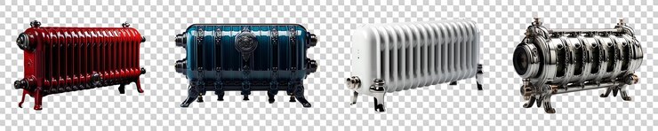 PSD set collection of manifold heater isolated on transparent background
