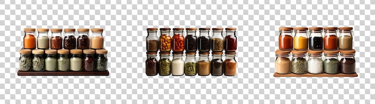PSD set collection of spice racks isolated on transparent background
