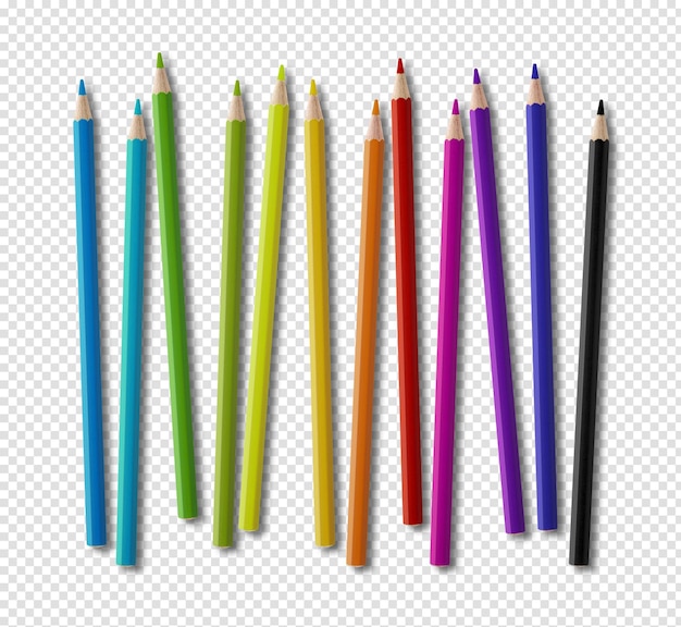 PSD set of color wooden pencil collection on white background