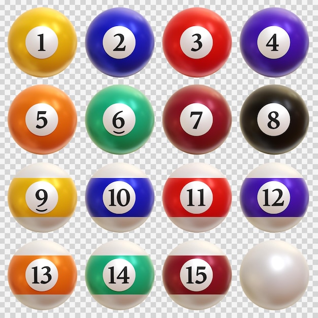 Set of colorful billiard balls high quality 3D render