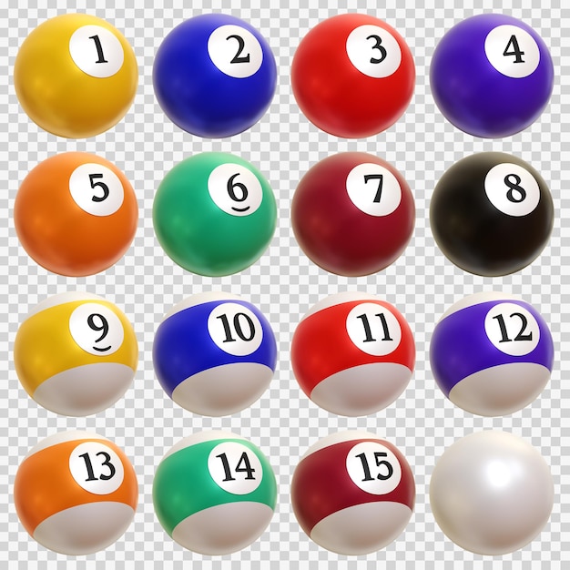 PSD set of colorful billiard balls high quality 3d render