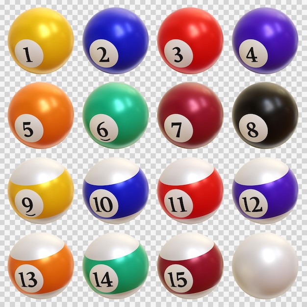 PSD set of colorful billiard balls high quality 3d render