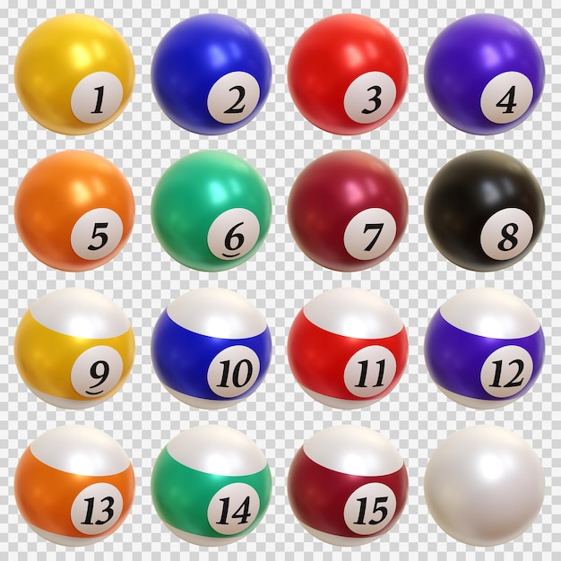 PSD set of colorful billiard balls high quality 3d render