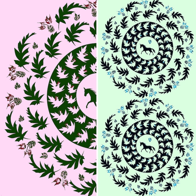 A set of colorful designs with a green background