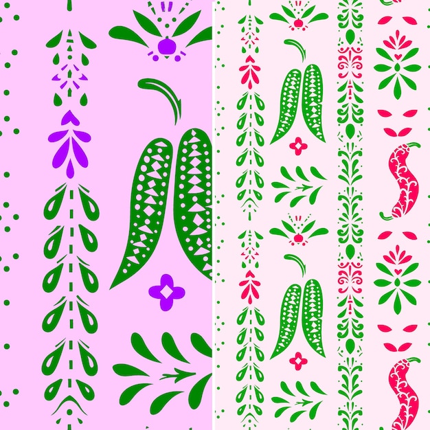 PSD a set of colorful designs with green beans and purple flowers