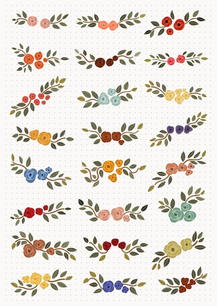 色鮮やかな花のデザインのセット イラスト