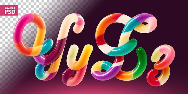 Set of colorful font made in shape of a sweet candy created using generative ai technology