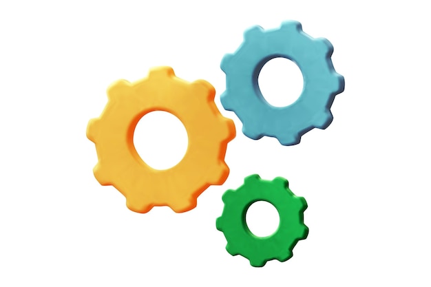 PSD a set of colorful gears icons 3d render vector illustration