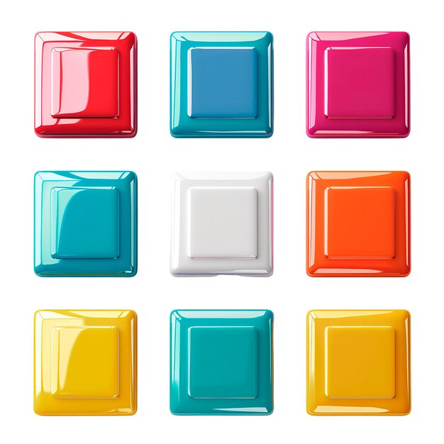 set of colorful glossy square ui buttons with long shadows