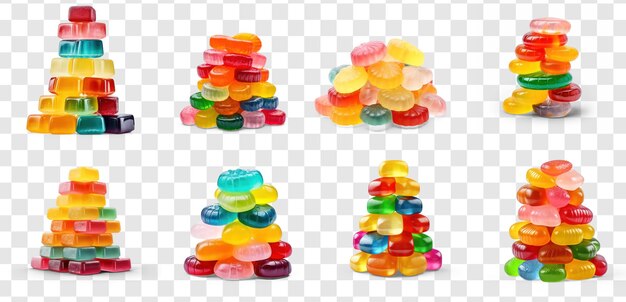 PSD set of colorful jelly candies on transparency background psd