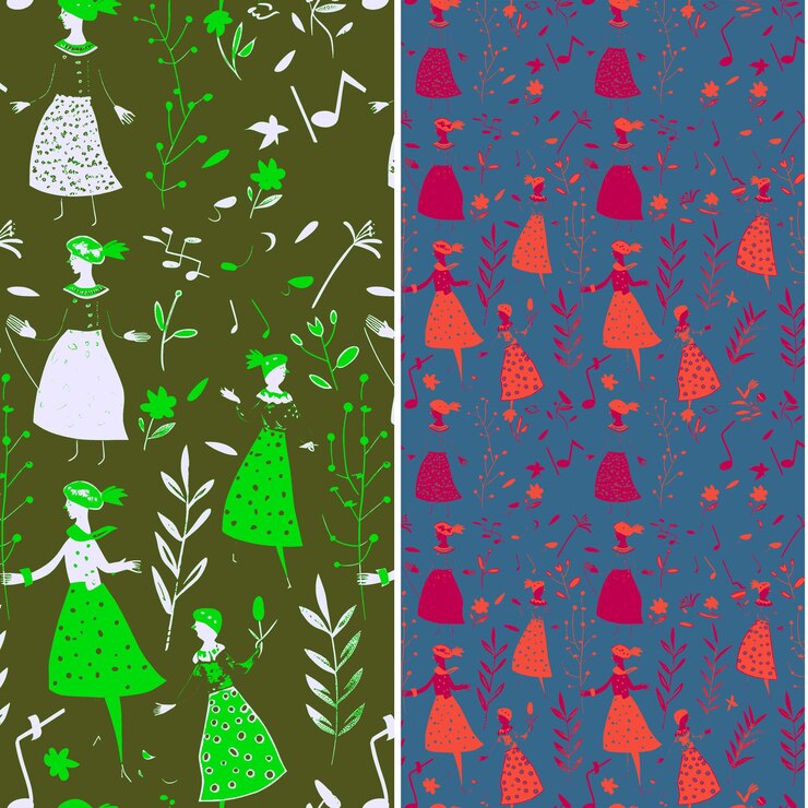 PSD a set of colorful patterns with the words quot little girls quot on the left