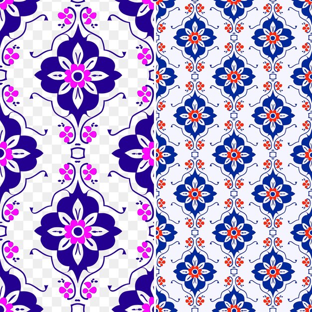 PSD set of colorful seamless patterns with flowers and leaves on a white background