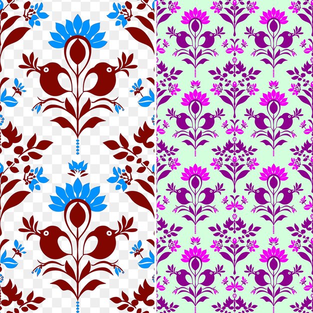 PSD a set of colorful seamless patterns with flowers and leaves