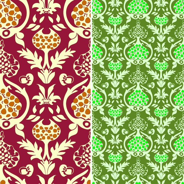 PSD a set of colorful seamless patterns with the green and purple flowers