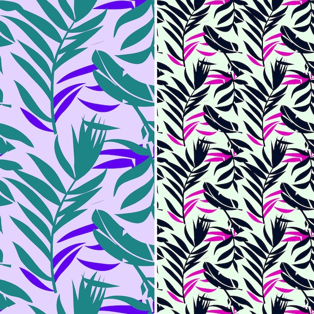 PSD a set of colorful seamless patterns with leaves and flowers