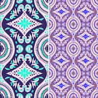 PSD a set of colorful seamless patterns with a purple and green floral pattern