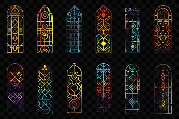 PSD a set of colorful stained glass windows with the word stained glass