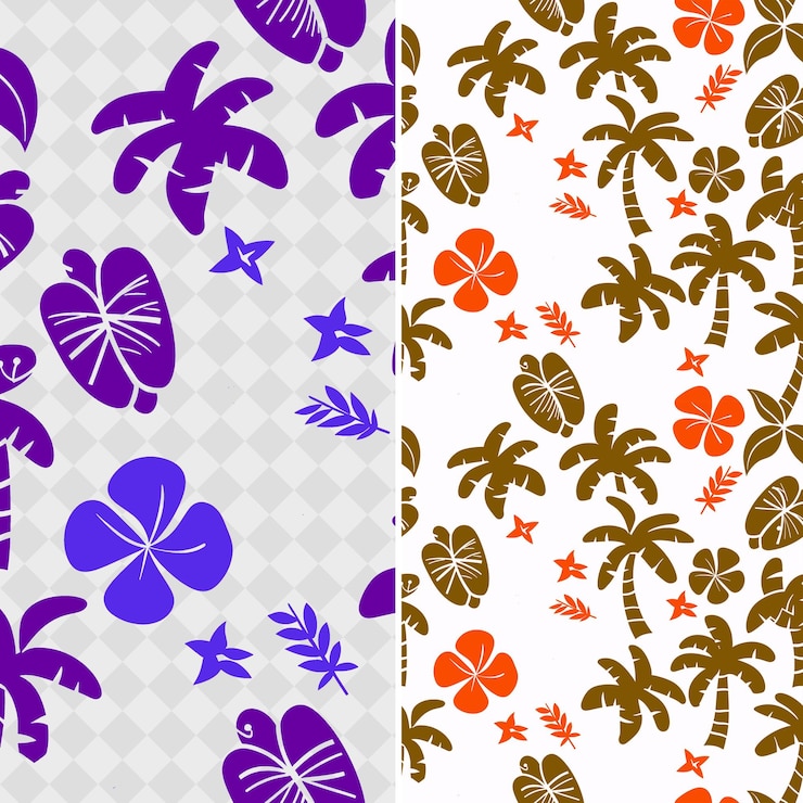 PSD a set of colorful tropical patterns with tropical leaves and flowers