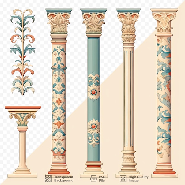 PSD a set of columns with different designs and colors.