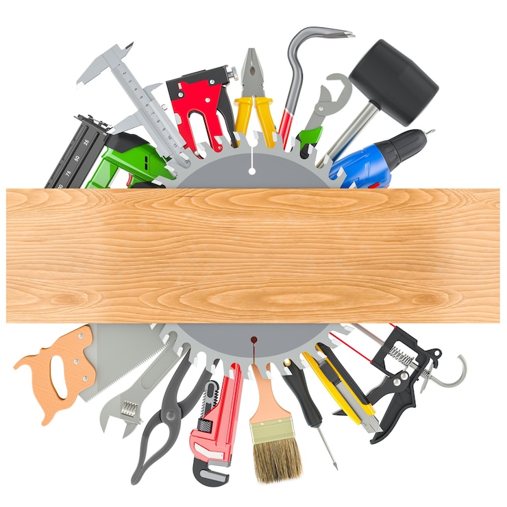 PSD set of construction tools assortment of work tools 3d rendering isolated on transparent background