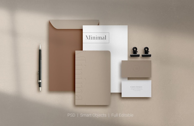 Set of corporate stationery branding mockup top view