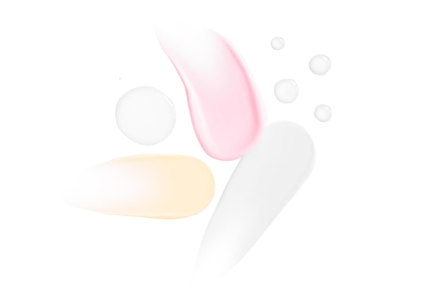 Set cosmetische crème smeers roze geel en wit op een lege achtergrond