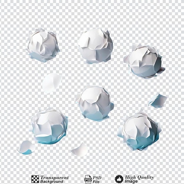 PSD set of crumbled paper balls isolated on transparent background