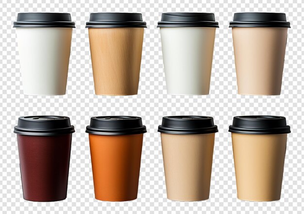 PSD set of cup mockup templates with transparent background