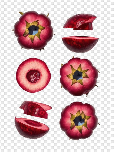 PSD a set of cut up pomegranates with a star on the top