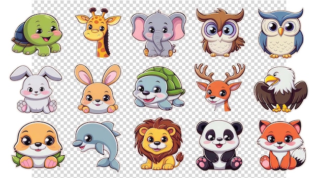 PSD a set of cute animals for kids with different animals on a transparent background