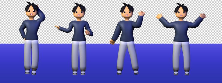 PSD set of cute boy character with many pose 3d