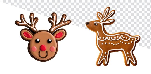 Set of Cute deer head Cookie Gingerbread Reindeer and Christmas Sugar cookie