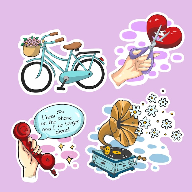 PSD set of cute hand drawn isolated sticker