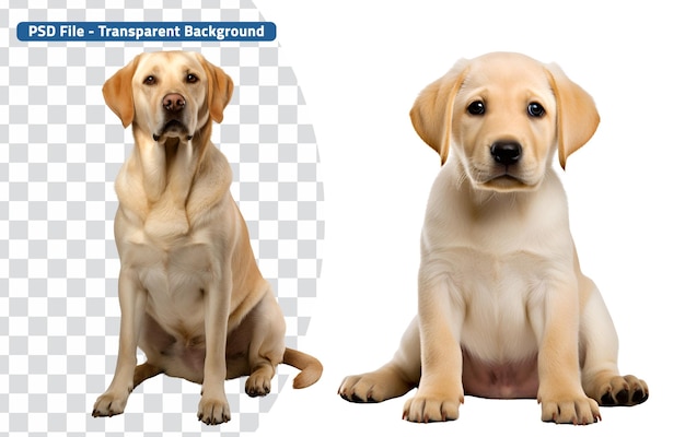 PSD set of cute labrador retriever dog from puppy to adult labrador retriever sitting