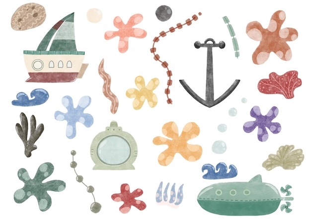 Set of cute ocean illustration