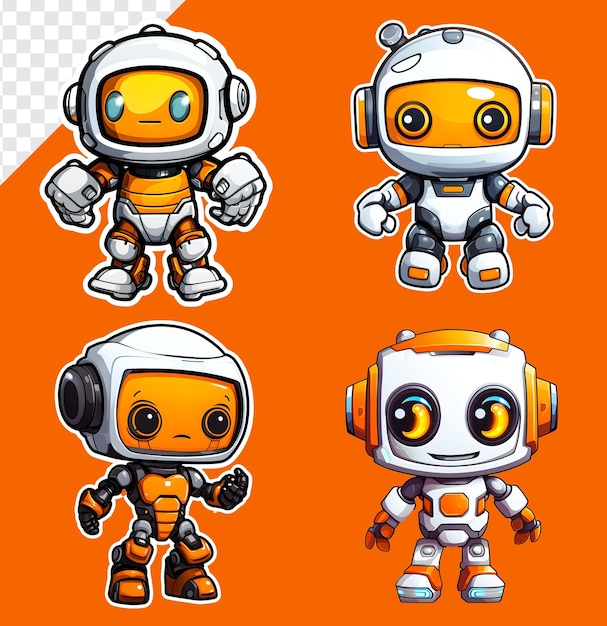 PSD set of cute robot characters cartoon vector illustration isolated on white background