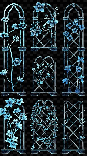 A set of decorative iron gate with a blue flower in the middle