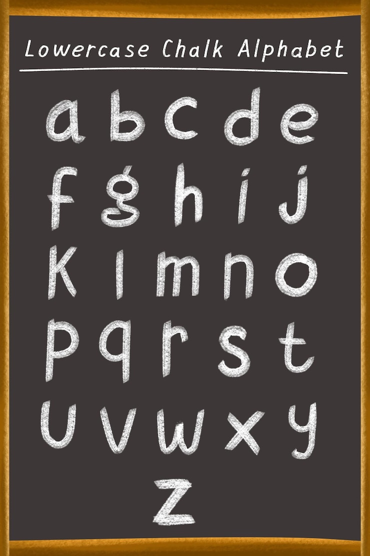 PSD ブラックボードにチョークで書く効果を持つ装飾的な小文字アルファベットのセット