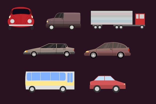 A set of different cars including a van, a van, a van, a van, and a van.