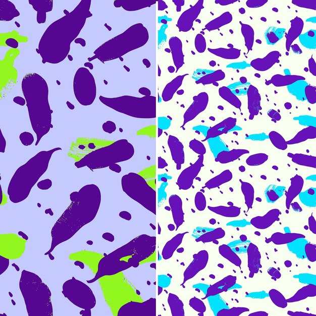 A set of different colored spots with purple and green paint