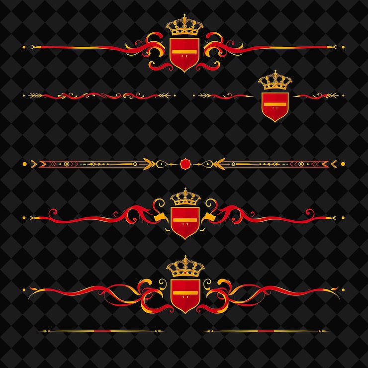 PSD a set of different crests and a black background with a gold crest
