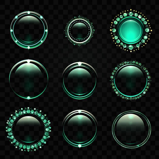 A set of different green and blue buttons with a green background